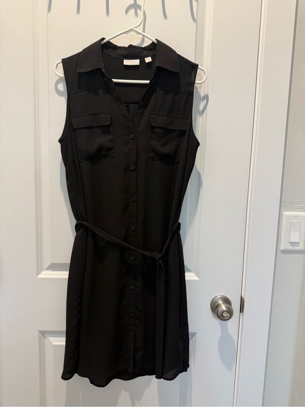 New York & Company Black Sleeveless Shirt Dress
